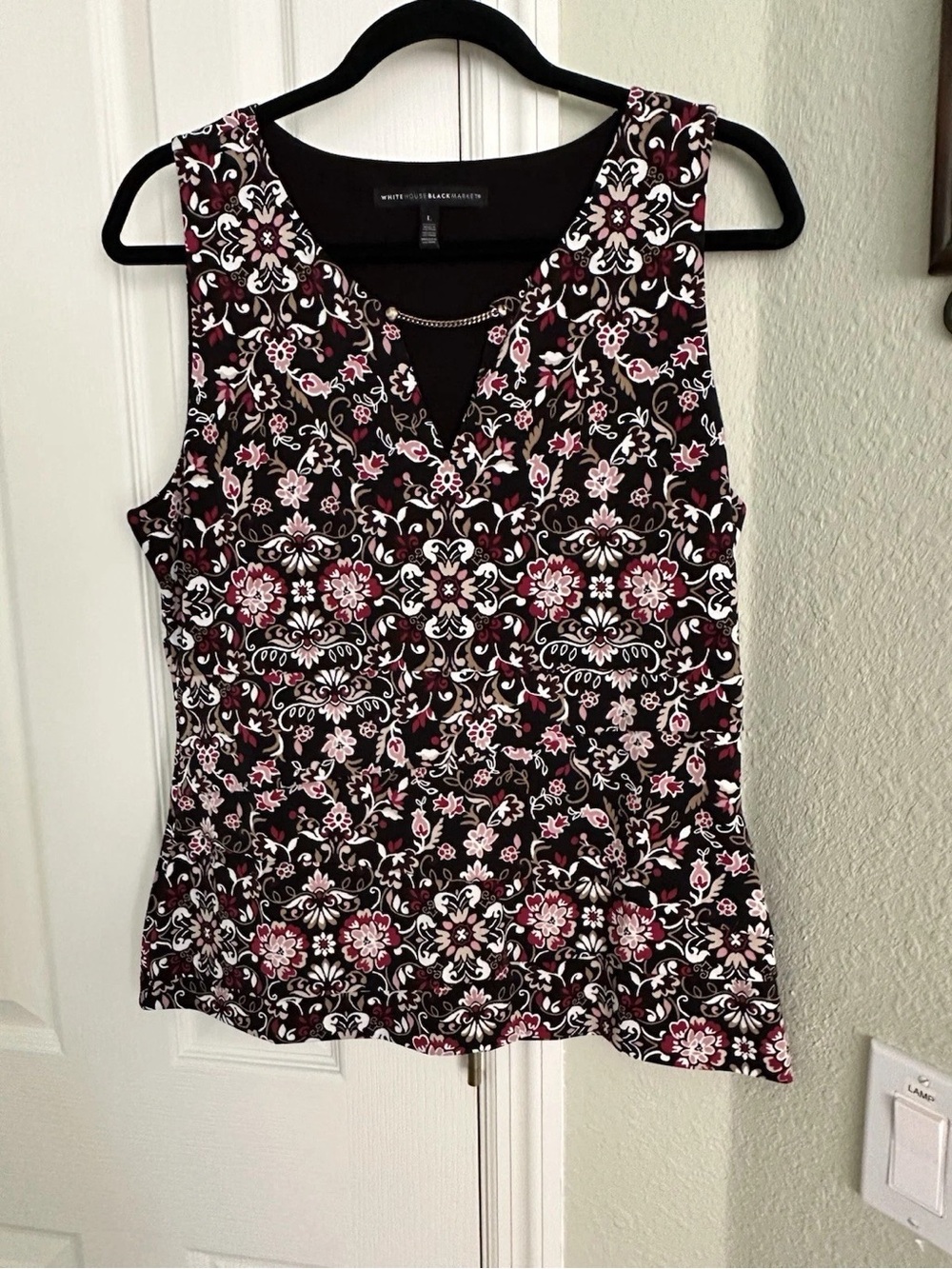 White House Black Market Black Floral Pink Print Sleeveless Top